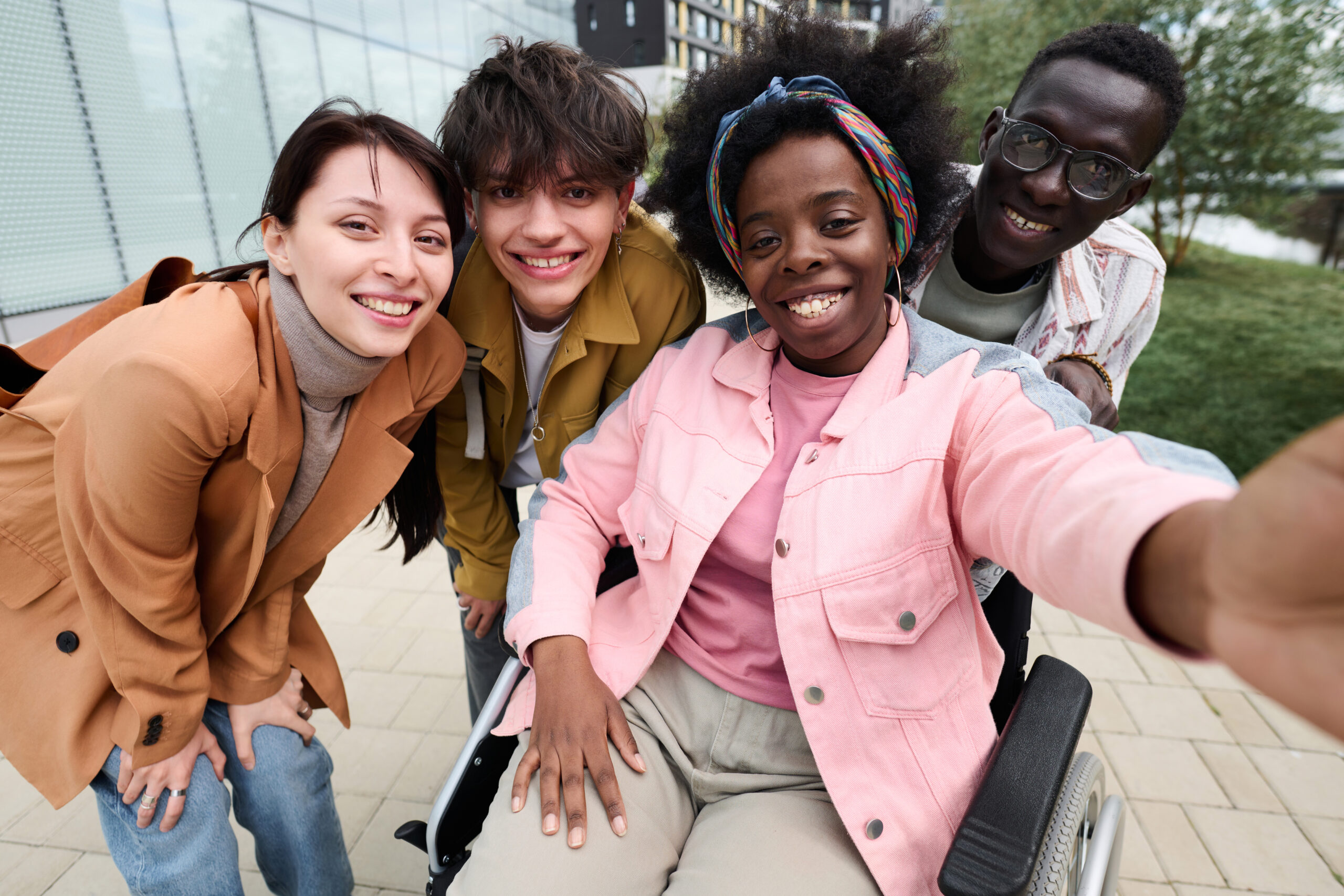 Selfie portrait of happy friends